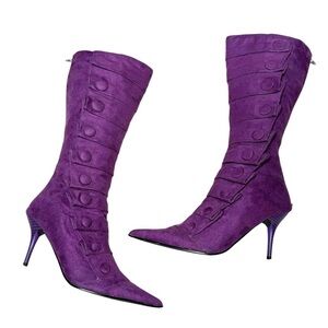 Vintage purple suede kitten heel boots.